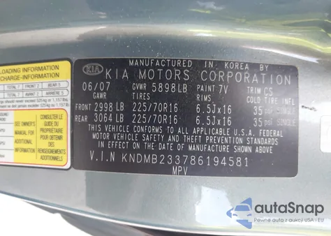 2008 Kia Sedona Lx from USA, damaged, VIN KNDMB233786194581